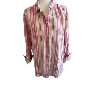 CHICO’S Linen Striped Button Down Shirt Multicolor Sz 3.5/1X casual vacation